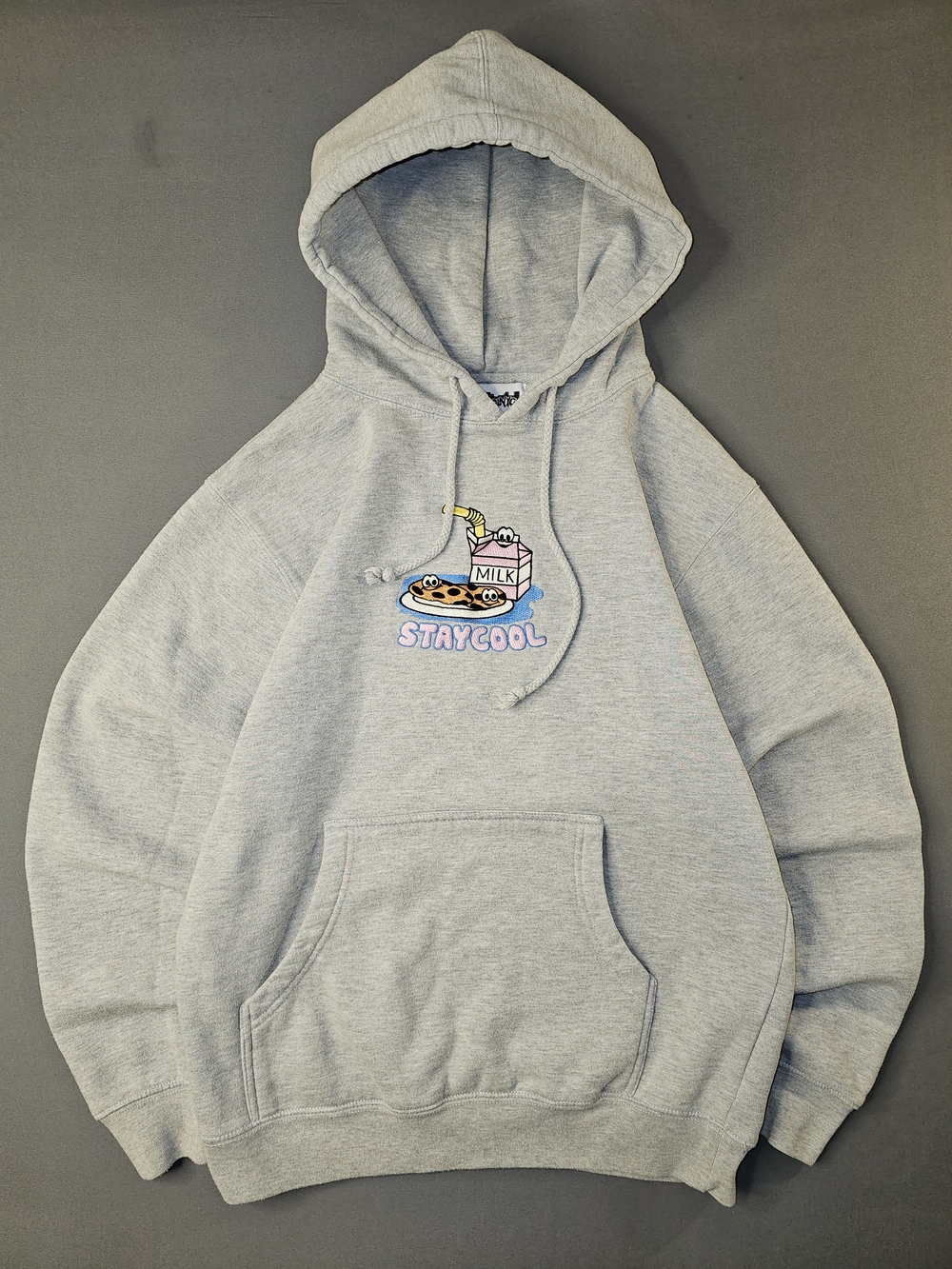 STAYCOOLNYC Grey Milk & Cookies Embroidered Hoodie - Boxy Fit